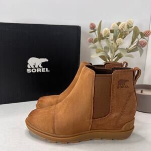 Sorel Evie II Chelsea Boot Waterproof Leather/Suede Wedge Brown Women 7 NWB